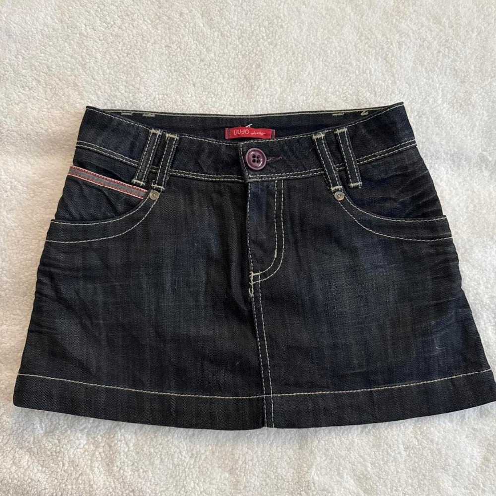 juniors y2k european dark wash denim mini skirt